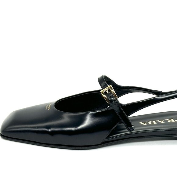 PRADA Modellerie Square Toe Mary Jane Leather Slingback Flat Sandals Shoes - Picture 8 of 16